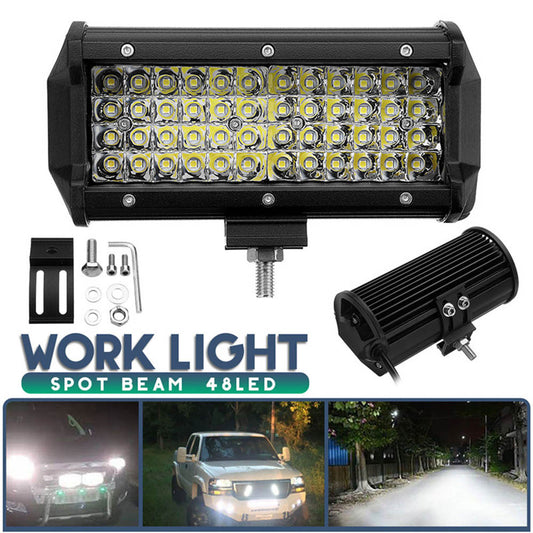 7 Inch 144W 48LED Work Light Bar Spot Beam Driving Fog Lamp Off-Road Tractor 4WD