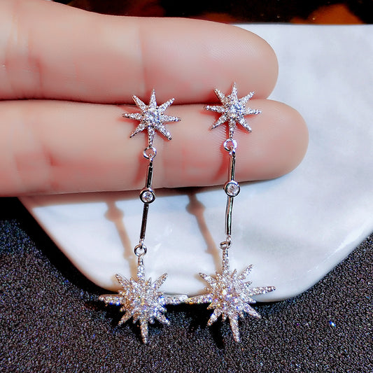 Eight Stars New Long Style Temperament Earrings Female Silver Needle