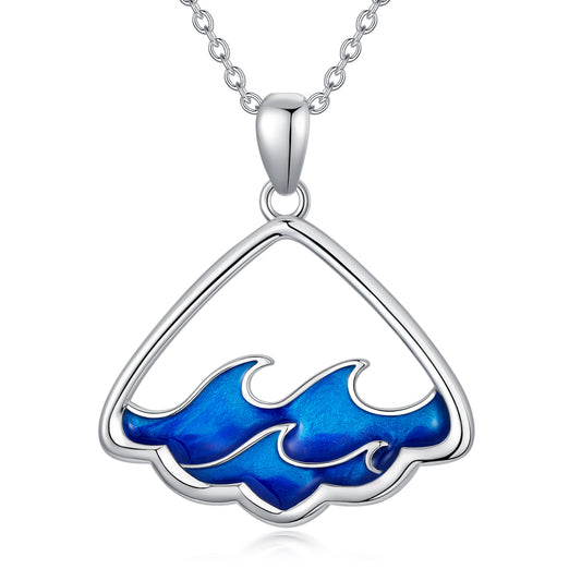 Beach Wave Necklace in White Gold Plated Sterling Silver